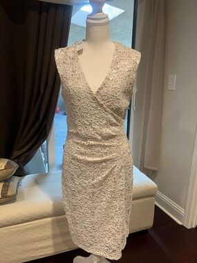 connected apparel Ivory Lace Sleeveless Wrap Midi Dress